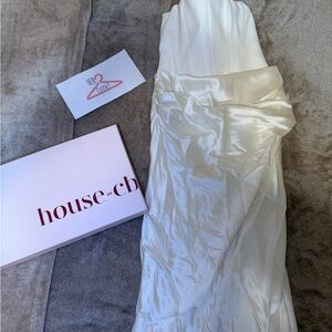 House of CB Persephone Ivory Cream Satin Corset Strapless Gown